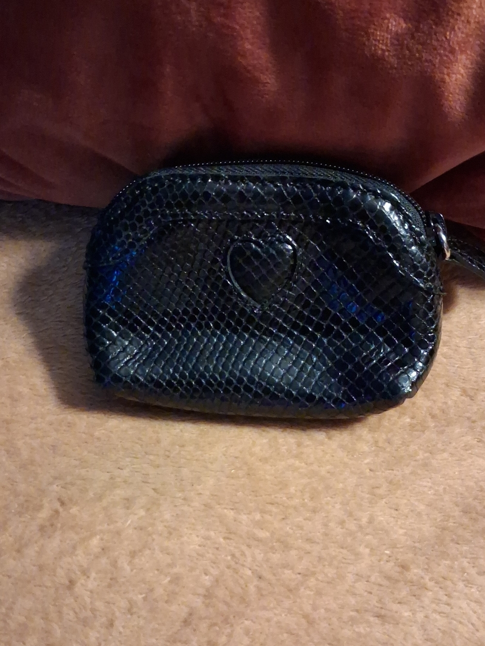 Brighton Black Faux-Snake Wristlet Pouch with Heart Detail
